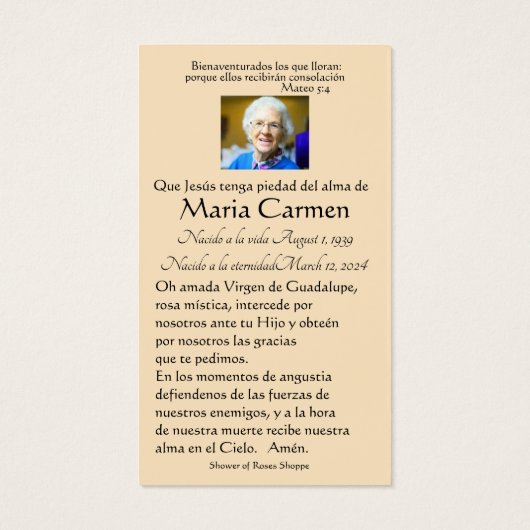 Katholieke Spanish Jesu Funeral Memorial Holy Card Visitekaartje (Achterkant)