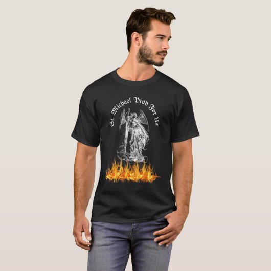 Katholieke St Michael Bid Voor Ons Casting Satan N T-shirt (Voorkant volledig)