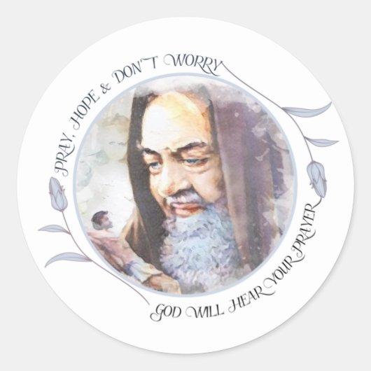 Katholieke St. Padre Pio Capuchin Floral Ronde Sticker (Voorkant)