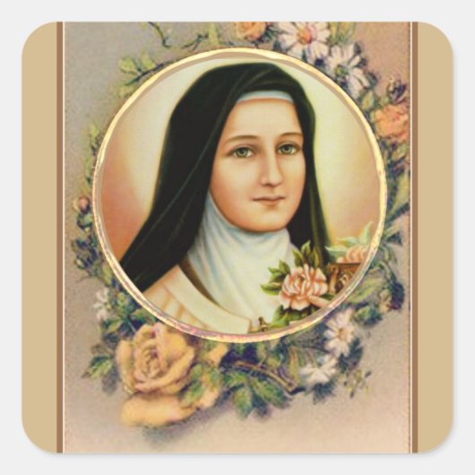Katholieke St. Therese de Kleine Bloem Vierkante Sticker (Voorkant)