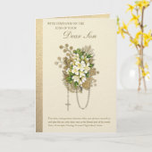 Katholieke sympathie Condolence Floral Rosary Son Kaart (Gele Bloem)