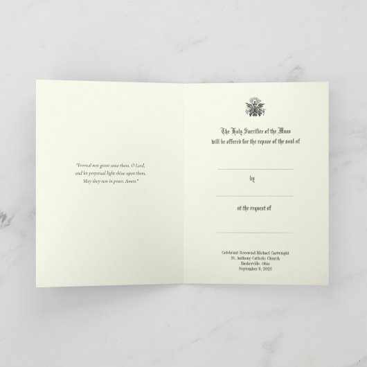 Katholieke Sympathie Mis Aanbod Memorial Kaart (Binnen)