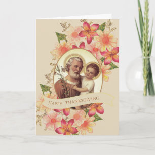 Katholieke Thanksgiving Autumn St. Joseph Jesus Feestdagen Kaart