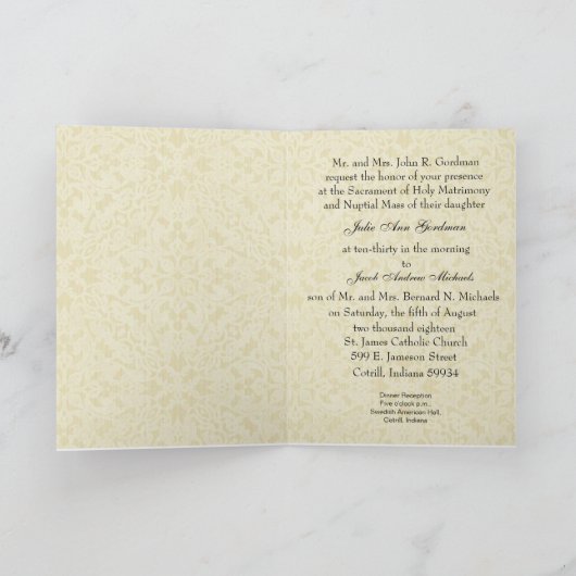 Katholieke traditionele kerk bruiloft uitnodiging (Binnen)