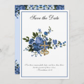 Katholieke Trouw Blauwe Rozen Religieus Save The Date (Voorkant / Achterkant)