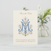 Katholieke Trouw Maria Monogram Save The Date (Staand voorkant)