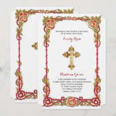 Katholieke trouwkaart met kruis en vintage rozen kaart (Voorkant / Achterkant)