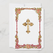 Katholieke trouwkaart met kruis en vintage rozen kaart (Achterkant)