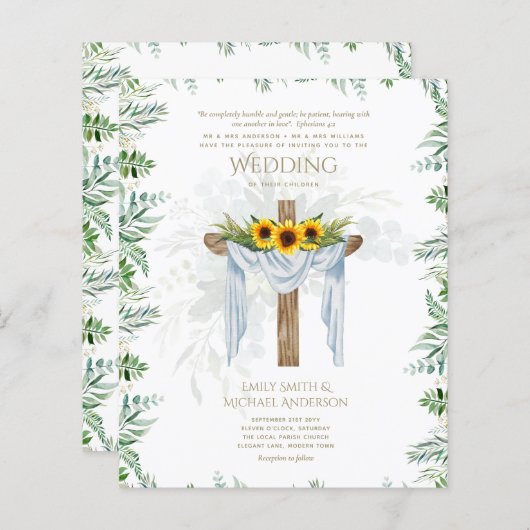 KATHOLIEKE Trouwkaart Zonnebloemen Kruis (Voorkant / Achterkant)