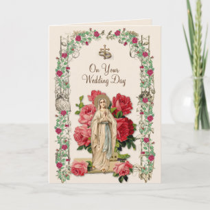 Katholieke trouwmaagd Mary Rosary Vintage Kaart