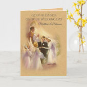 Katholieke Trouwpriester Engelen Bruid Bruidegom Kaart (Gele Bloem)