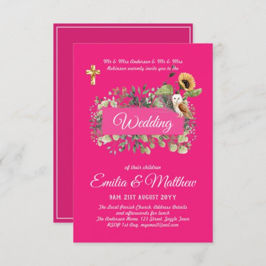 Katholieke trouwuitnodigingen bloemig elegant mode (Voorkant / Achterkant)