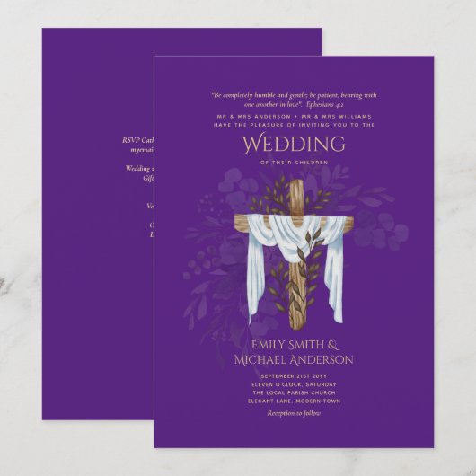 Katholieke trouwuitnodigingen Christelijk Elegant  Kaart (Voorkant / Achterkant)