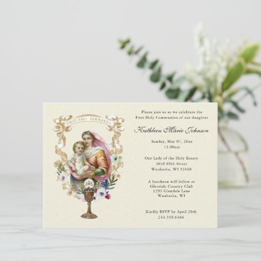 Katholieke uitnodigingen voor de Eerste Communie v (Staand voorkant)