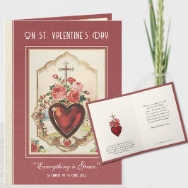 Katholieke Valentijn Rozen St. Therese Heart Cross Kaart