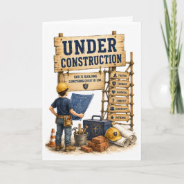 Katholieke verjaardagskaart onder constructie kaart