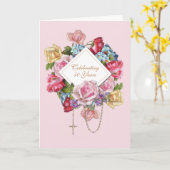 Katholieke Vintage Rozen Rozenkrans Bloem Kaart (Gele Bloem)