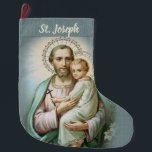 Katholieke vintage St. Joseph met Baby Jezus Grote Kerstsok<br><div class="desc">Geef deze mooie voorraad een persoonlijk tintje met een ,  traditioneel katholiek afbeelding van St. Joseph en de Baby Jezus!  Alle tekst en doopvonten kunnen worden gewijzigd.</div>