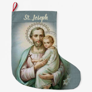 Katholieke vintage St. Joseph met Baby Jezus Grote Kerstsok