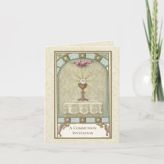 Katholieke Vintage Uitnodiging tot de Eerste Heili (Voorkant)