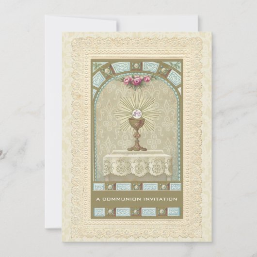 Katholieke Vintage Uitnodiging tot de Eerste Heili (Voorkant)