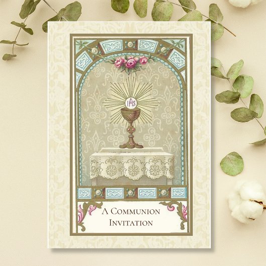 Katholieke Vintage Uitnodiging tot de Eerste Heili