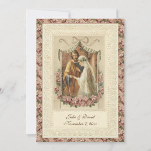 Katholieke Vintage Wedding Church/Reception Kaart