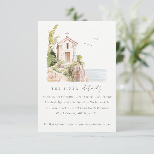 Katholieke Waterverf Kerk bruiloft details Informatiekaartje (Staand voorkant)
