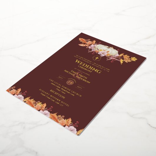 Katholieke Weddenschappen Naherfst Herfst Pumpkins Folie Uitnodiging (Gedraaid)