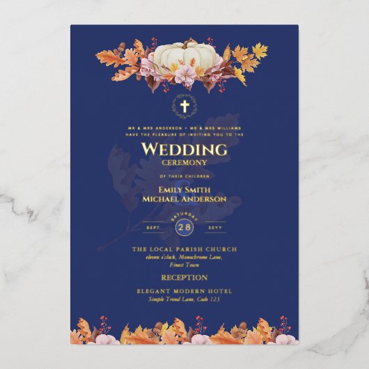 Katholieke Weddenschappen Naherfst Herfst Pumpkins Folie Uitnodiging (Voorkant)