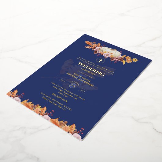 Katholieke Weddenschappen Naherfst Herfst Pumpkins Folie Uitnodiging (Gedraaid)