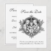 Katholieke Zwarte en Witte Heilige Familie Save The Date (Voorkant / Achterkant)