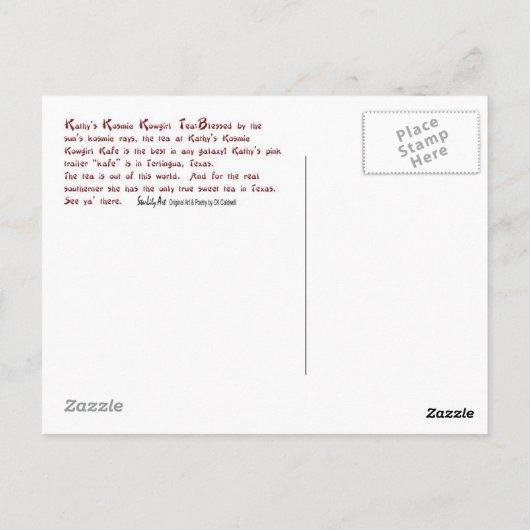 Kathy's Kosmic Kowgirl Tea Briefkaart (Achterkant)