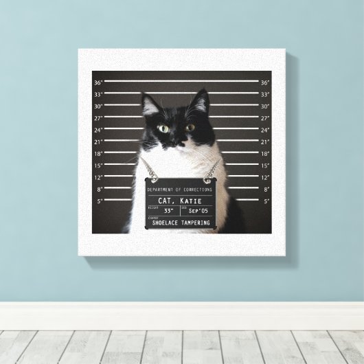 Katie is...BESCHULDIGDE Mok neergeschoten op doek Canvas Afdruk (Insitu (Houten vloer))