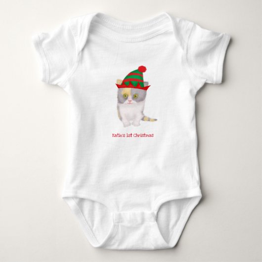 Katie kitten baby's 1-e-mas gepersonaliseerde lijf romper (Voorkant)
