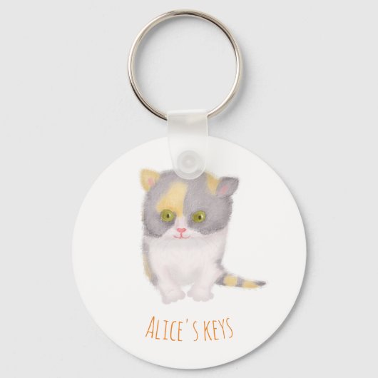 Katie kitten leuke gepersonaliseerde sleutelring sleutelhanger (Voorkant)