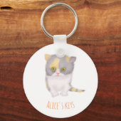 Katie kitten leuke gepersonaliseerde sleutelring sleutelhanger (Voorkant)