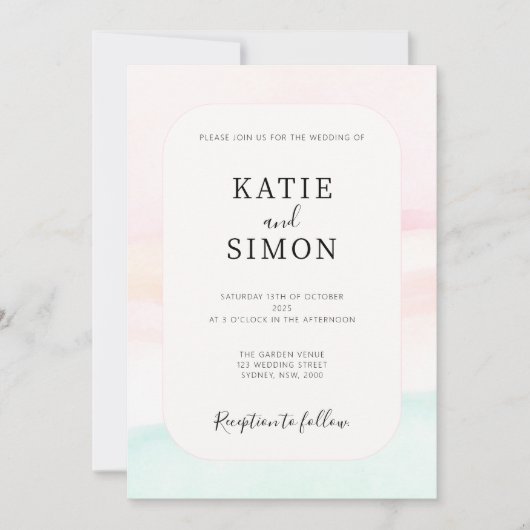 Katie - Watercolor Pastel Wedding Invitation Kaart (Voorkant)