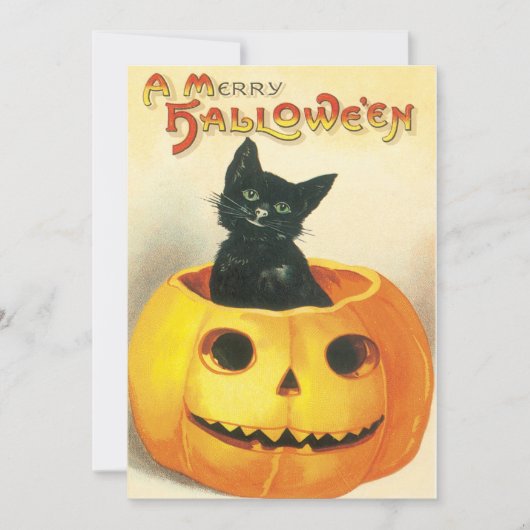  katje in een pompoenuitnodiging kaart (Voorkant)