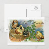 Katje, Kuikens & Klaver Vintage Pasen Feestdagenkaart (Voorkant / Achterkant)