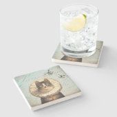  katje met een halsband en butterflies stenen onderzetter (Zijkant)