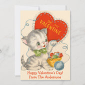  katje met garen aangepaste retro Valentijnse  Feestdagenkaart (Voorkant)