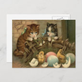 Katje Pasen van de kat kleurde het Geschilderde Feestdagenkaart (Voorkant / Achterkant)