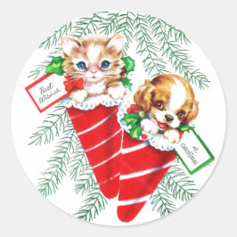 Katje van het Puppy van het Baby van het vintage Ronde Sticker