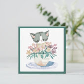 katje zit in een bloempot Moederdag kat Kaart (Staand voorkant)