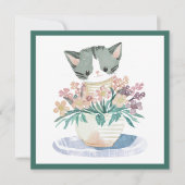 katje zit in een bloempot Moederdag kat Kaart (Voorkant)