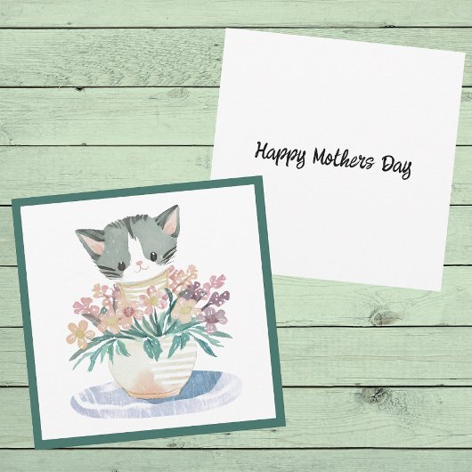 katje zit in een bloempot Moederdag kat Kaart