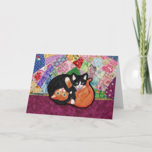 Katjes die op Dekbed spelen -- leeg wenskaart Kaart (Voorkant)