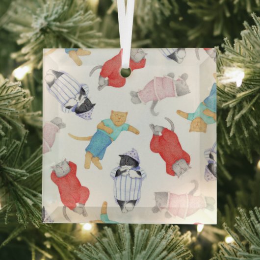KATJES PYJAMA Glas vierkante kerstbal Ornament (Insitu)