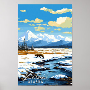 Katmai Alaska USA vintage reisillustratie Poster